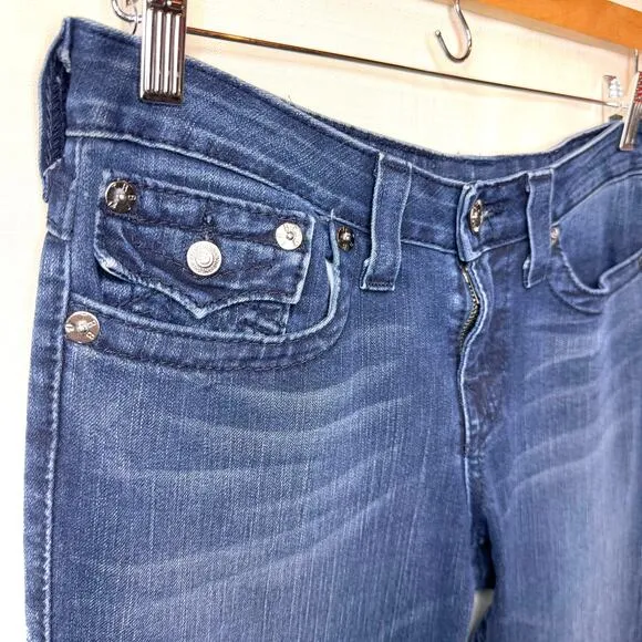 TRUE RELIGION Becky Mid Rise Bootcut Jean Size 32 Black Label T-Stitch Y2K Denim