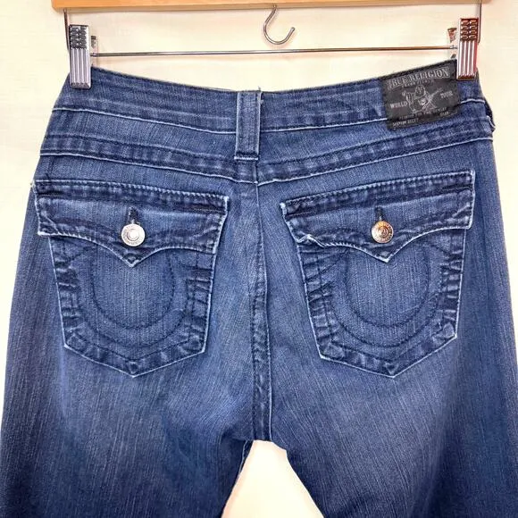 TRUE RELIGION Becky Mid Rise Bootcut Jean Size 32 Black Label T-Stitch Y2K Denim