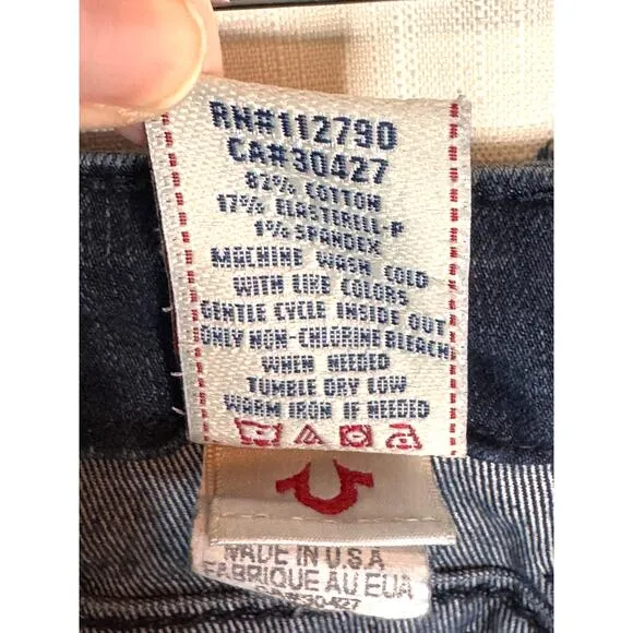 TRUE RELIGION Becky Mid Rise Bootcut Jean Size 32 Black Label T-Stitch Y2K Denim