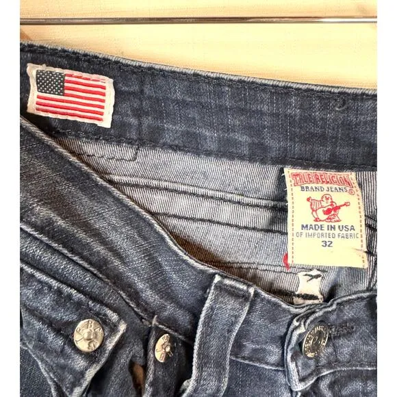 TRUE RELIGION Becky Mid Rise Bootcut Jean Size 32 Black Label T-Stitch Y2K Denim
