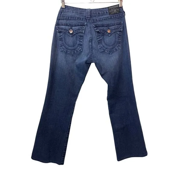 TRUE RELIGION Becky Mid Rise Bootcut Jean Size 32 Black Label T-Stitch Y2K Denim