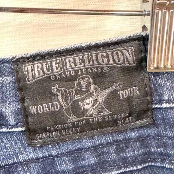 TRUE RELIGION Becky Mid Rise Bootcut Jean Size 32 Black Label T-Stitch Y2K Denim