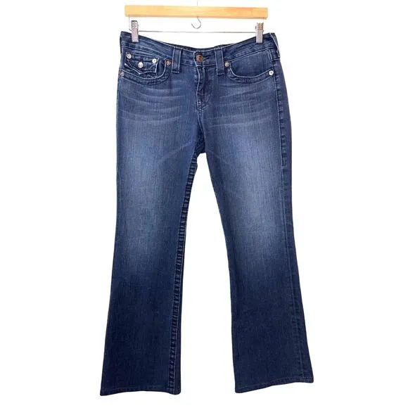 TRUE RELIGION Becky Mid Rise Bootcut Jean Size 32 Black Label T-Stitch Y2K Denim