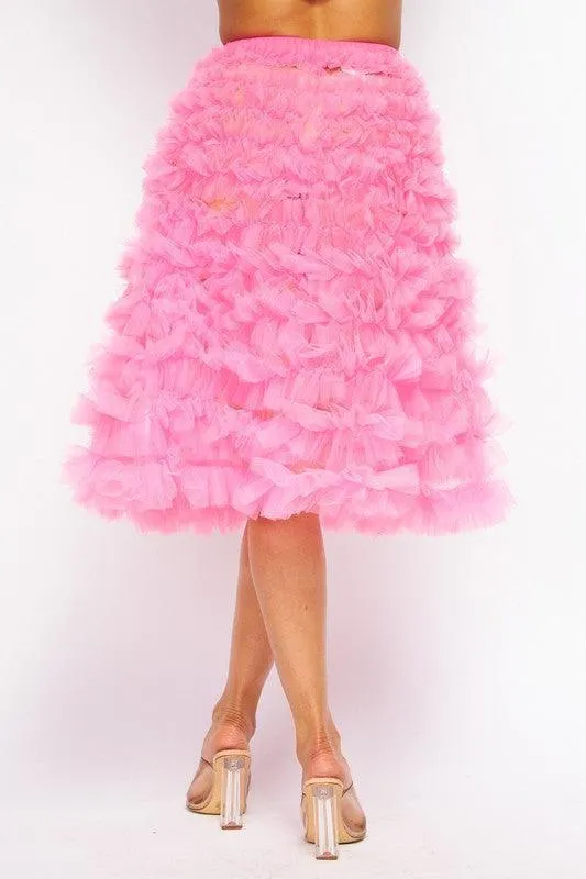 TULLE TIERED MIDI SKIRT