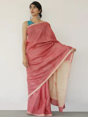 Tussar Handloom Silk Hand Block Printed Saree in Onion Pink & Ivory - S031702554