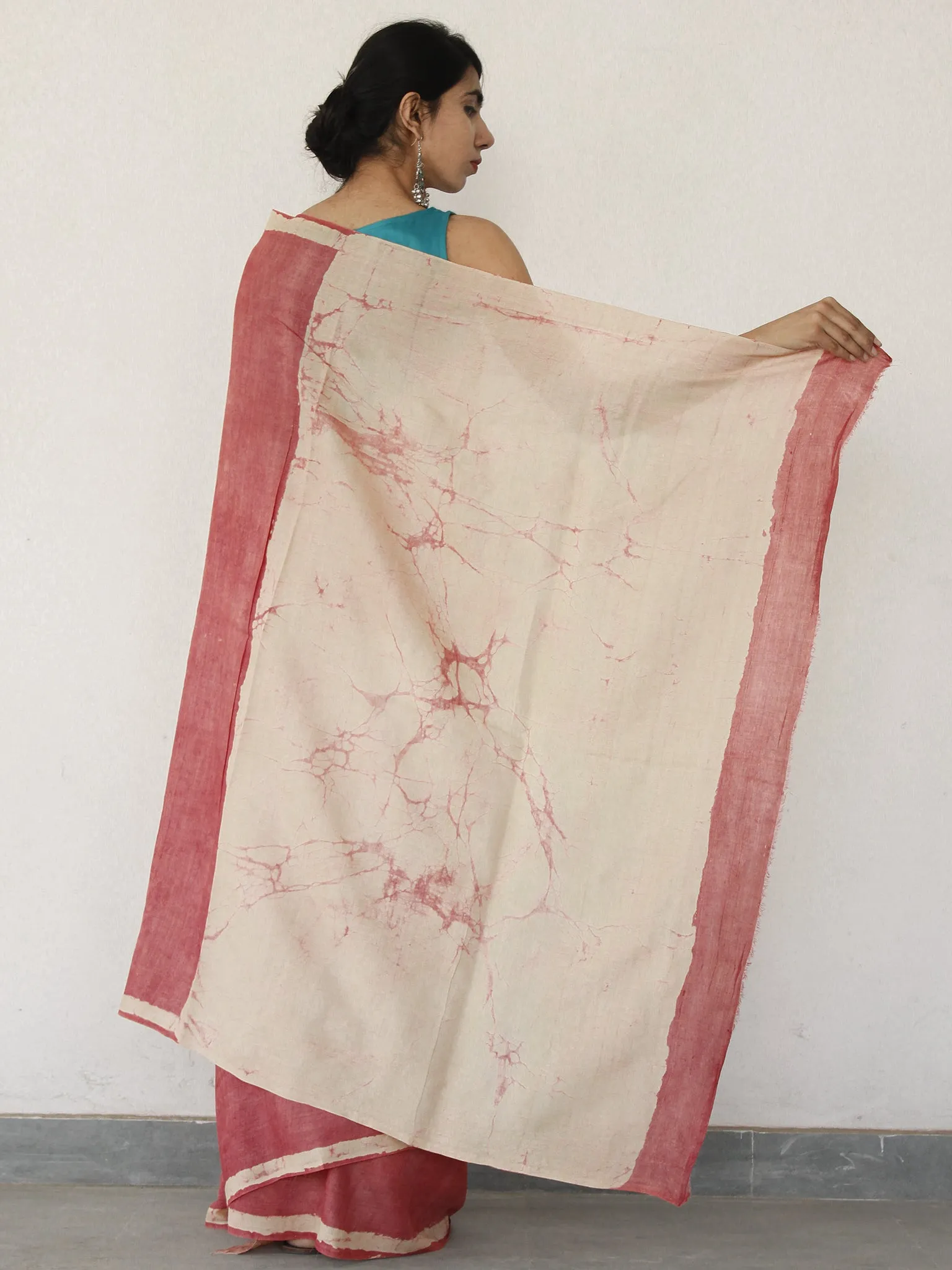 Tussar Handloom Silk Hand Block Printed Saree in Onion Pink & Ivory - S031702554
