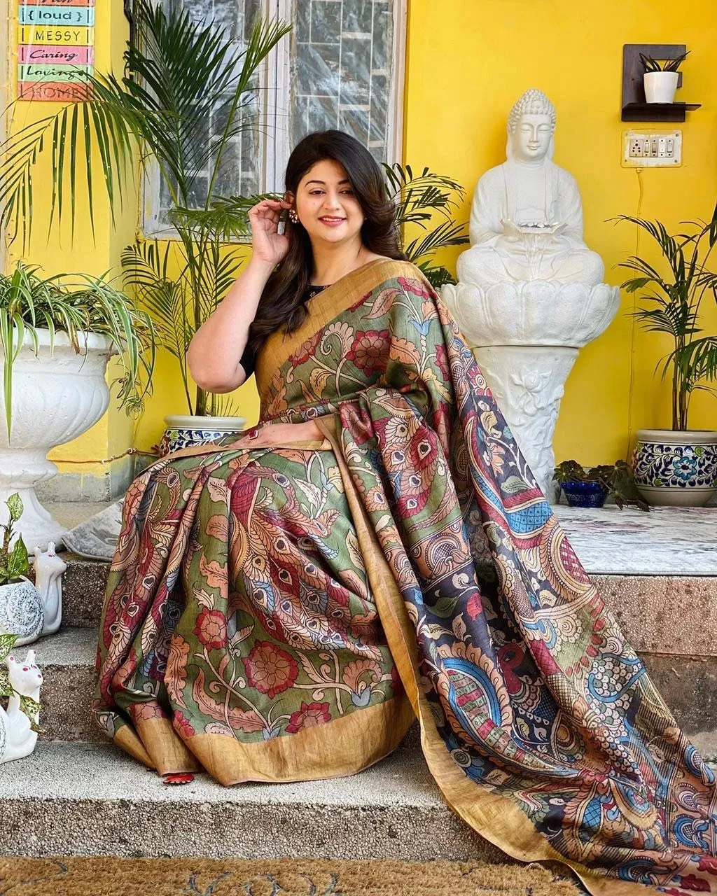 Tussar Kalamkari pure kanchi pen kalamkari Saree in kanchi border | kanchi saree | Authentic pattu Saree | Handloom Saree | pattu saree -MTO