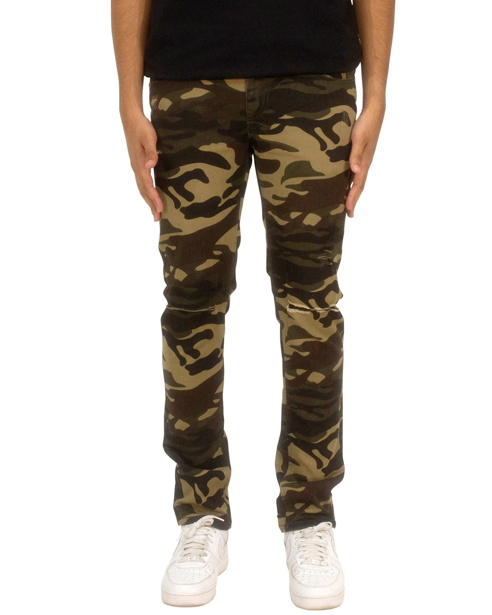 Twill Stretch Skinny Pants with Rips & Abrasions – Edgy Slim Fit