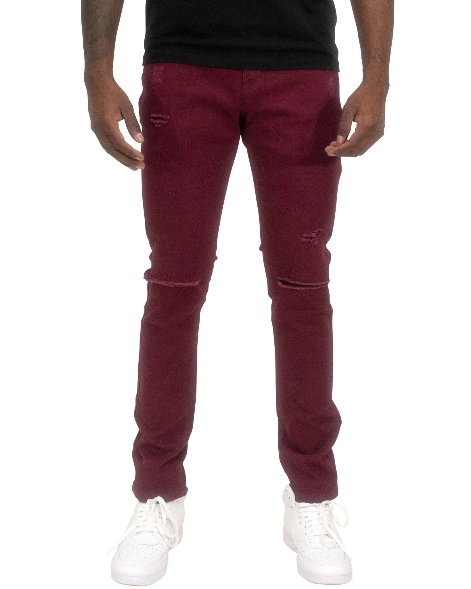Twill Stretch Skinny Pants with Rips & Abrasions – Edgy Slim Fit