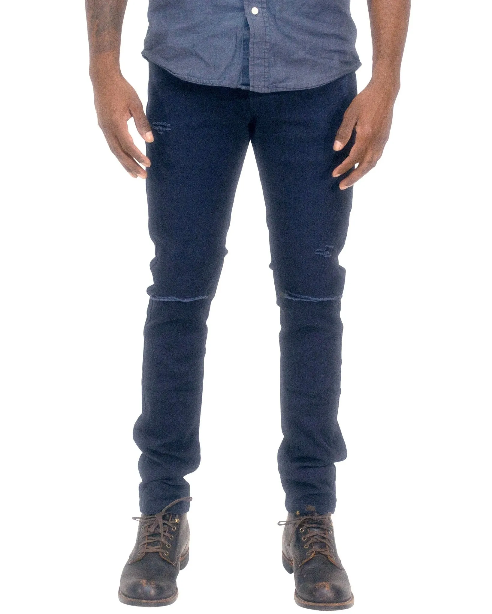 Twill Stretch Skinny Pants with Rips & Abrasions – Edgy Slim Fit