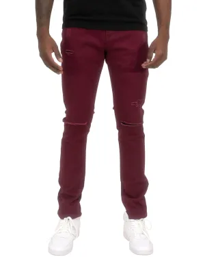 Twill Stretch Skinny Pants with Rips & Abrasions – Edgy Slim Fit