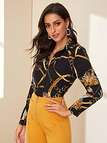 V Neck Chain Print Blouse
