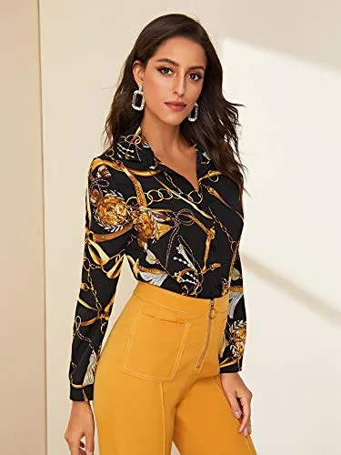 V Neck Chain Print Blouse