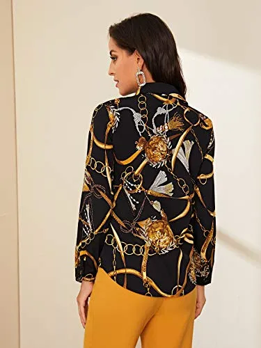 V Neck Chain Print Blouse