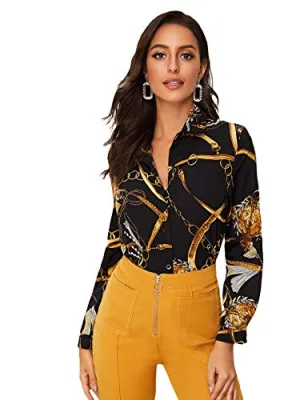 V Neck Chain Print Blouse