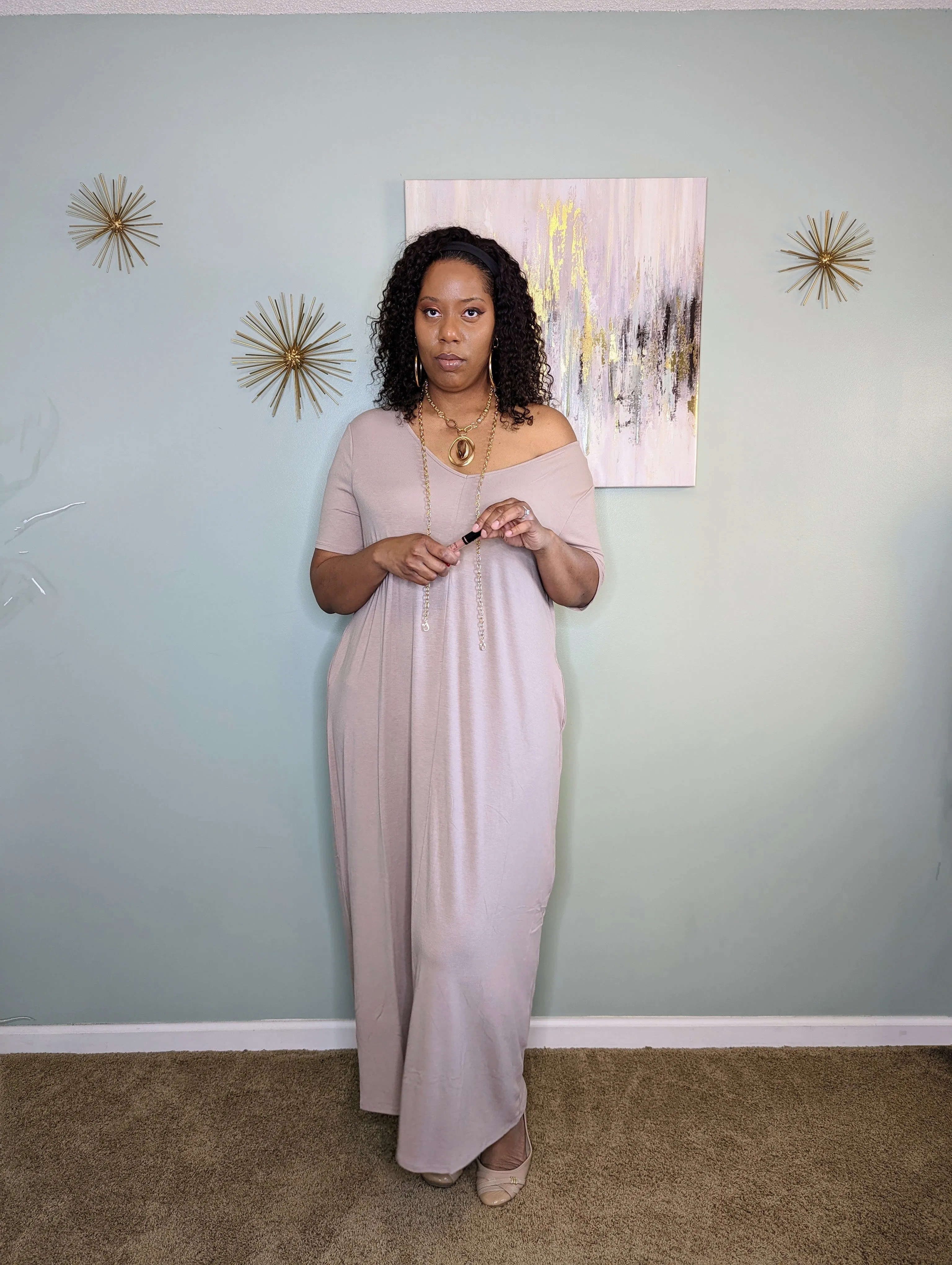 V-NECK SHORT SLEEVE MAXI (Lt. Mocha)