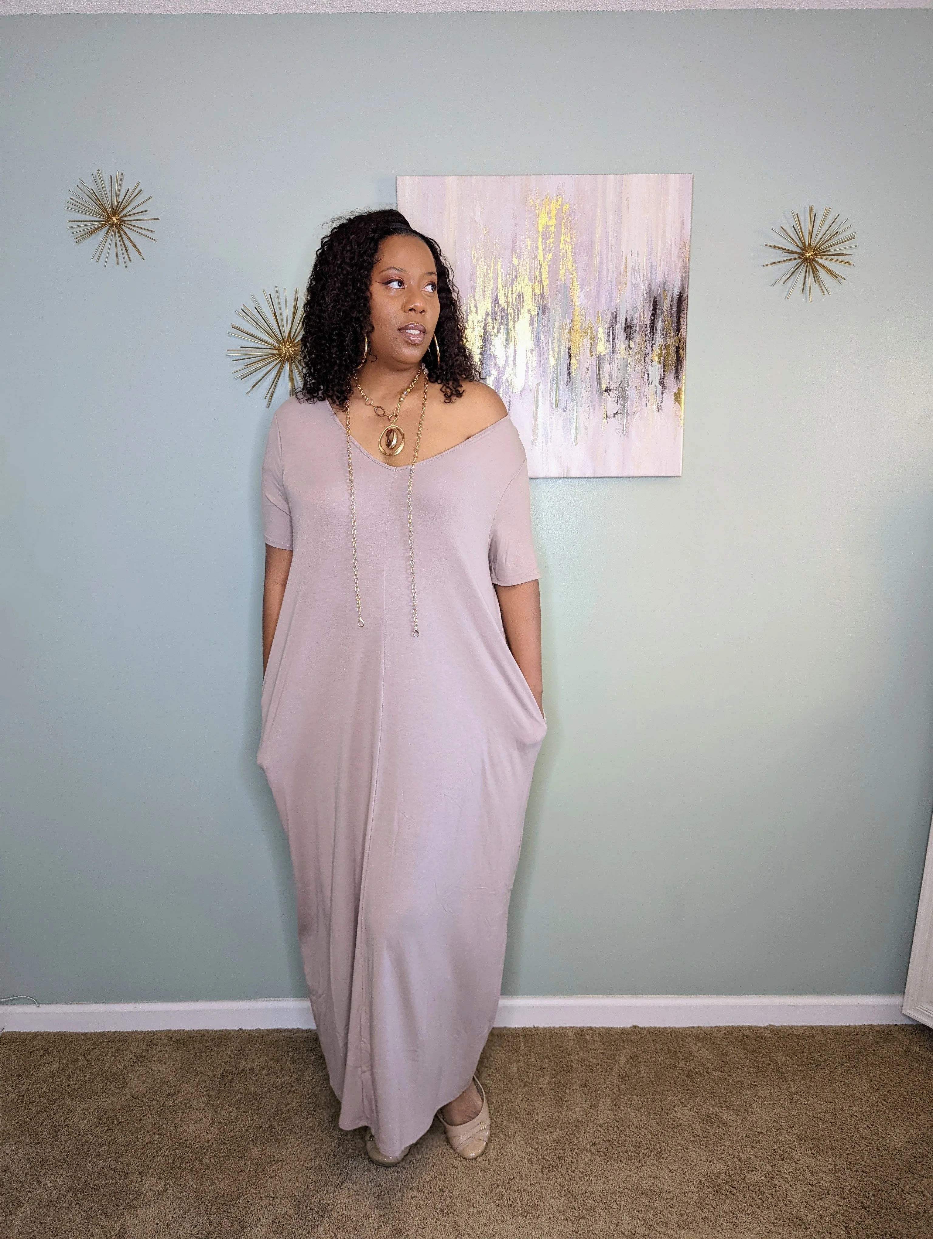 V-NECK SHORT SLEEVE MAXI (Lt. Mocha)