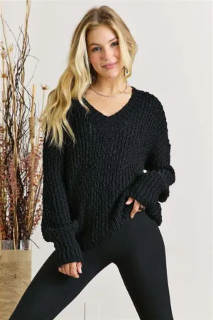 V Neck Textured Sweater