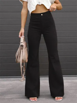 Vintage Bell Bottom Slim Fit High Waist Elegant Lady Corduroy Long Pants