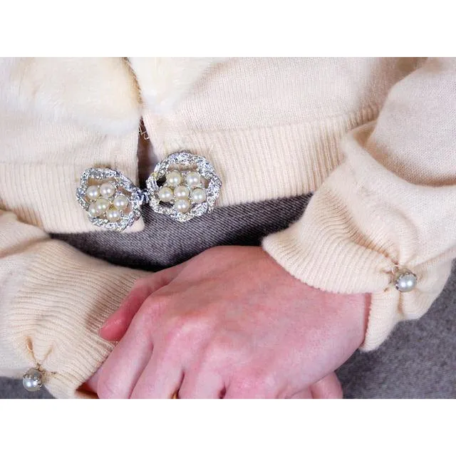 Vintage Ladies Pringle Cashmere Sweater w/ Mink Collar Cream 1950s