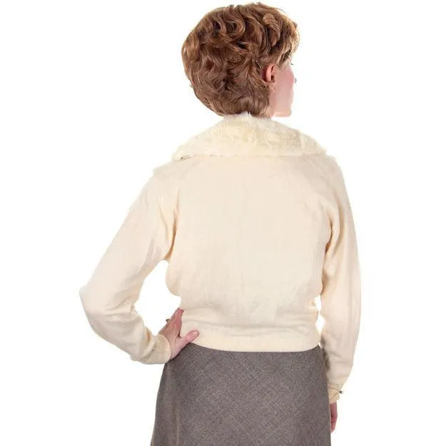 Vintage Ladies Pringle Cashmere Sweater w/ Mink Collar Cream 1950s