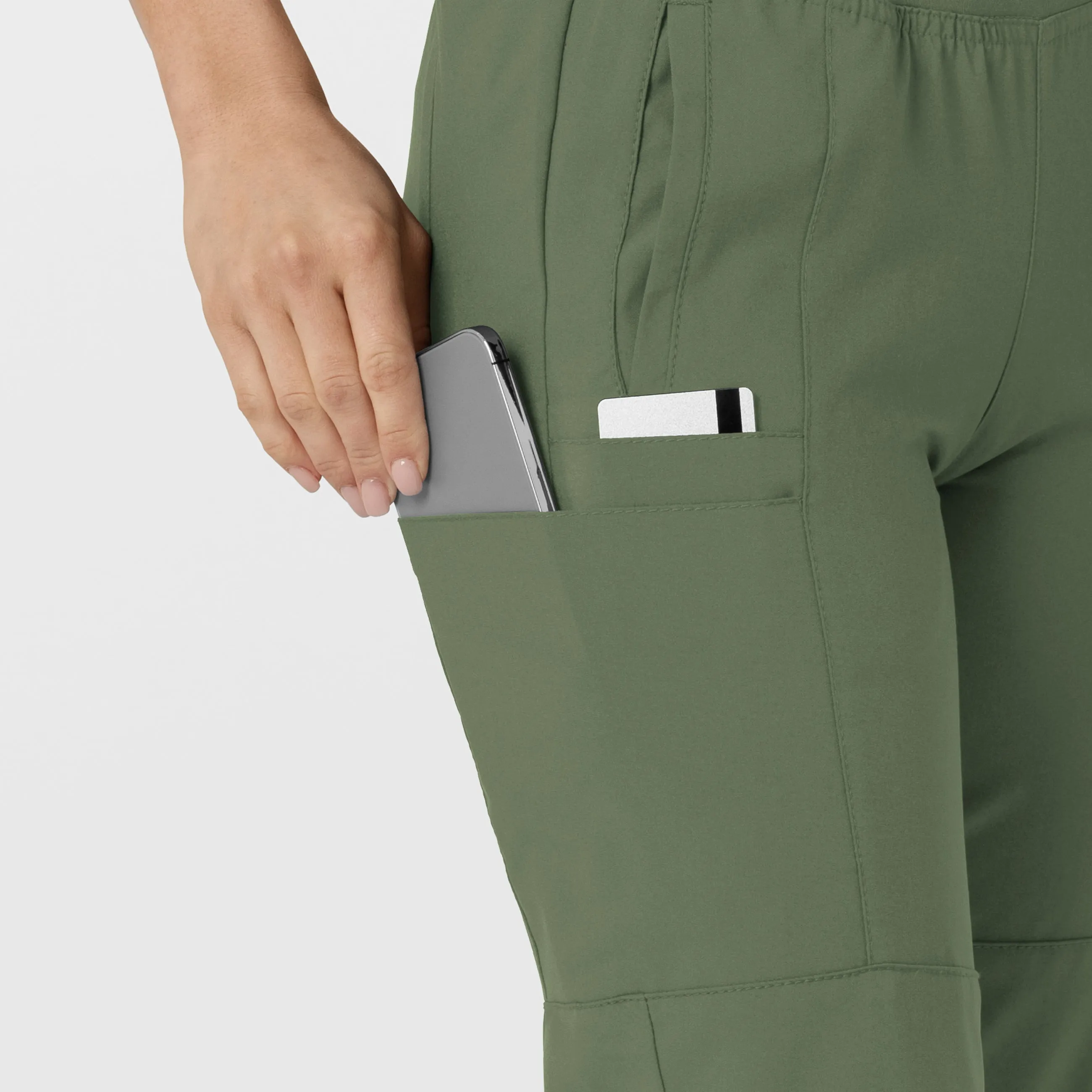 W123 5555 Comfort Waist Cargo Jogger Scrub Pants Olive