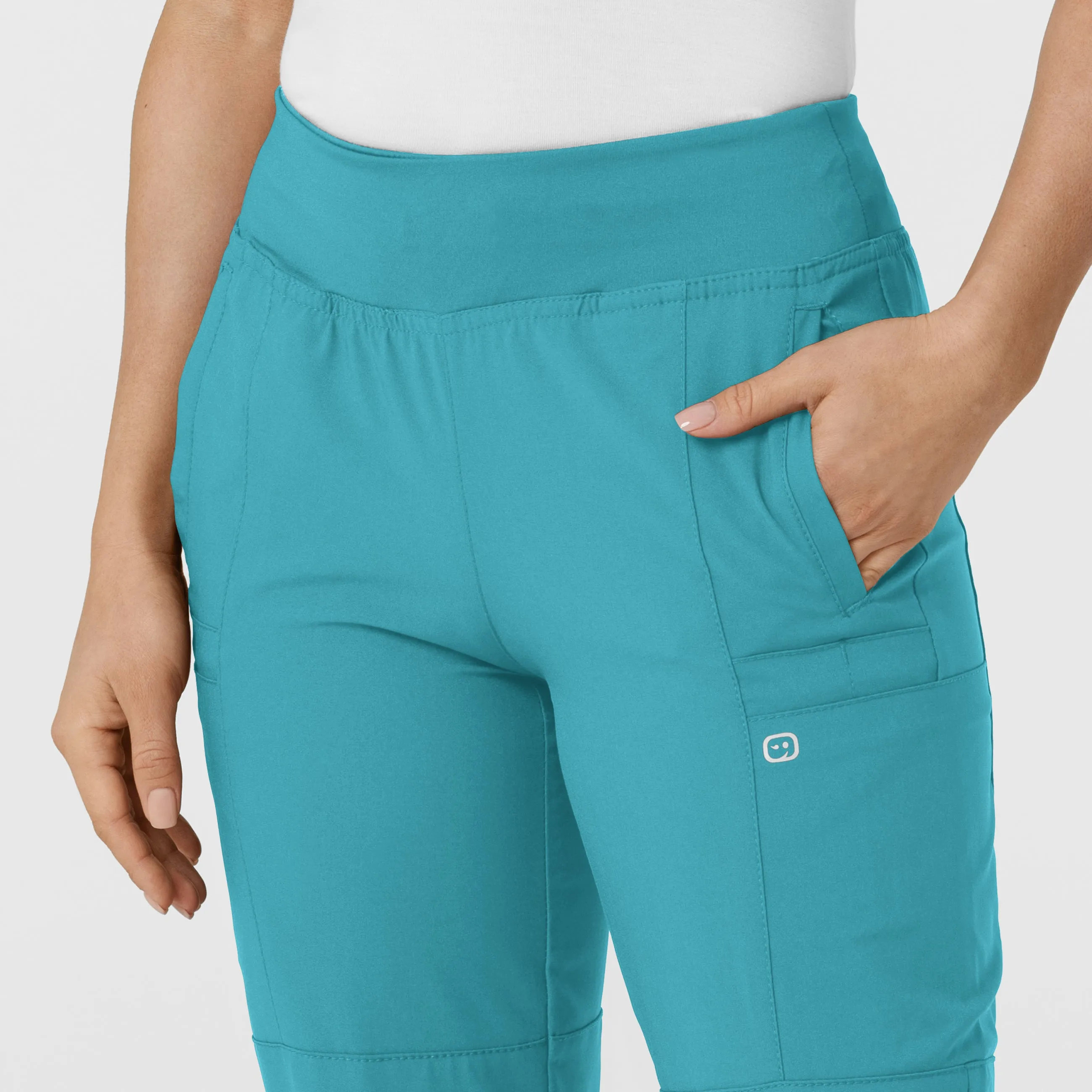 W123 5555 Comfort Waist Cargo Jogger Scrub Pants Teal Blue