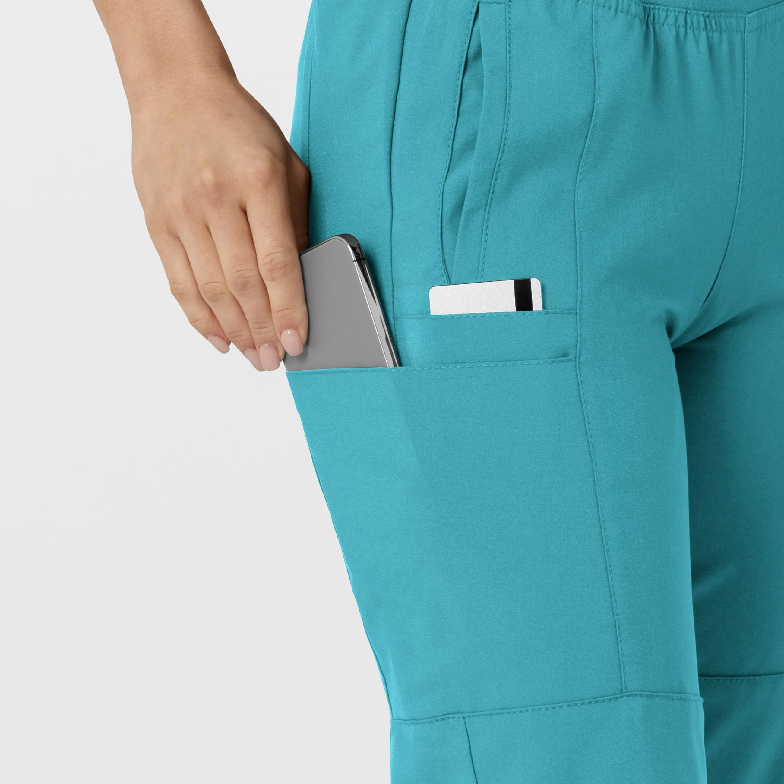 W123 5555 Comfort Waist Cargo Jogger Scrub Pants Teal Blue