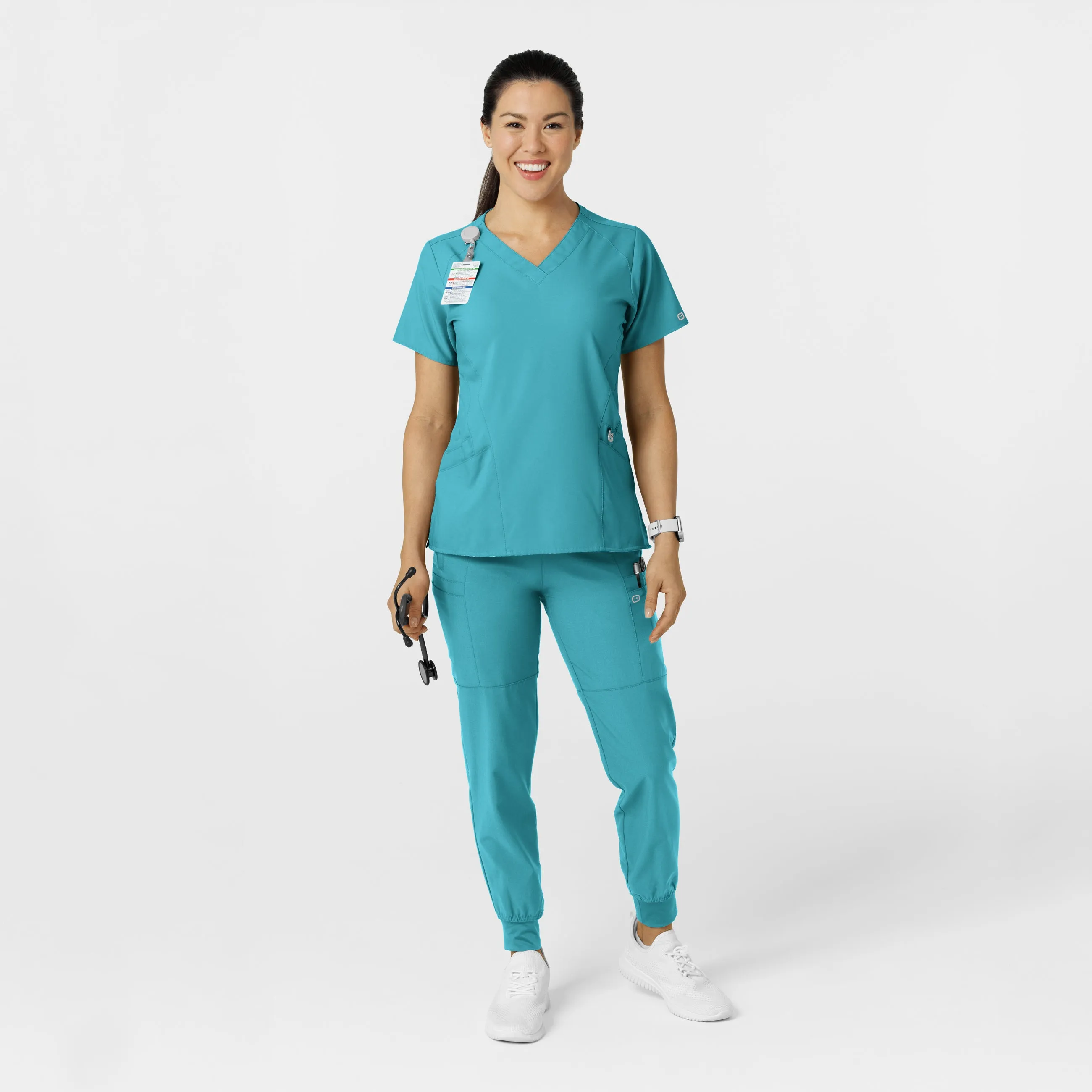 W123 5555 Comfort Waist Cargo Jogger Scrub Pants Teal Blue