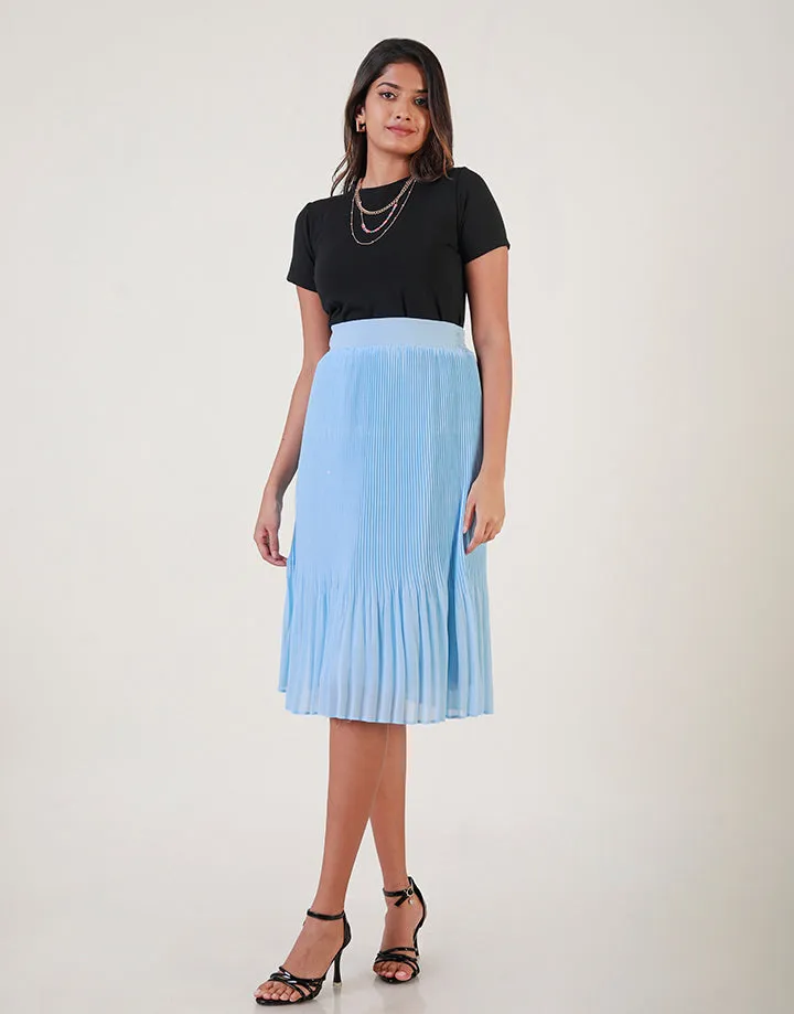 Waist Band Pleated Midi Skirt
