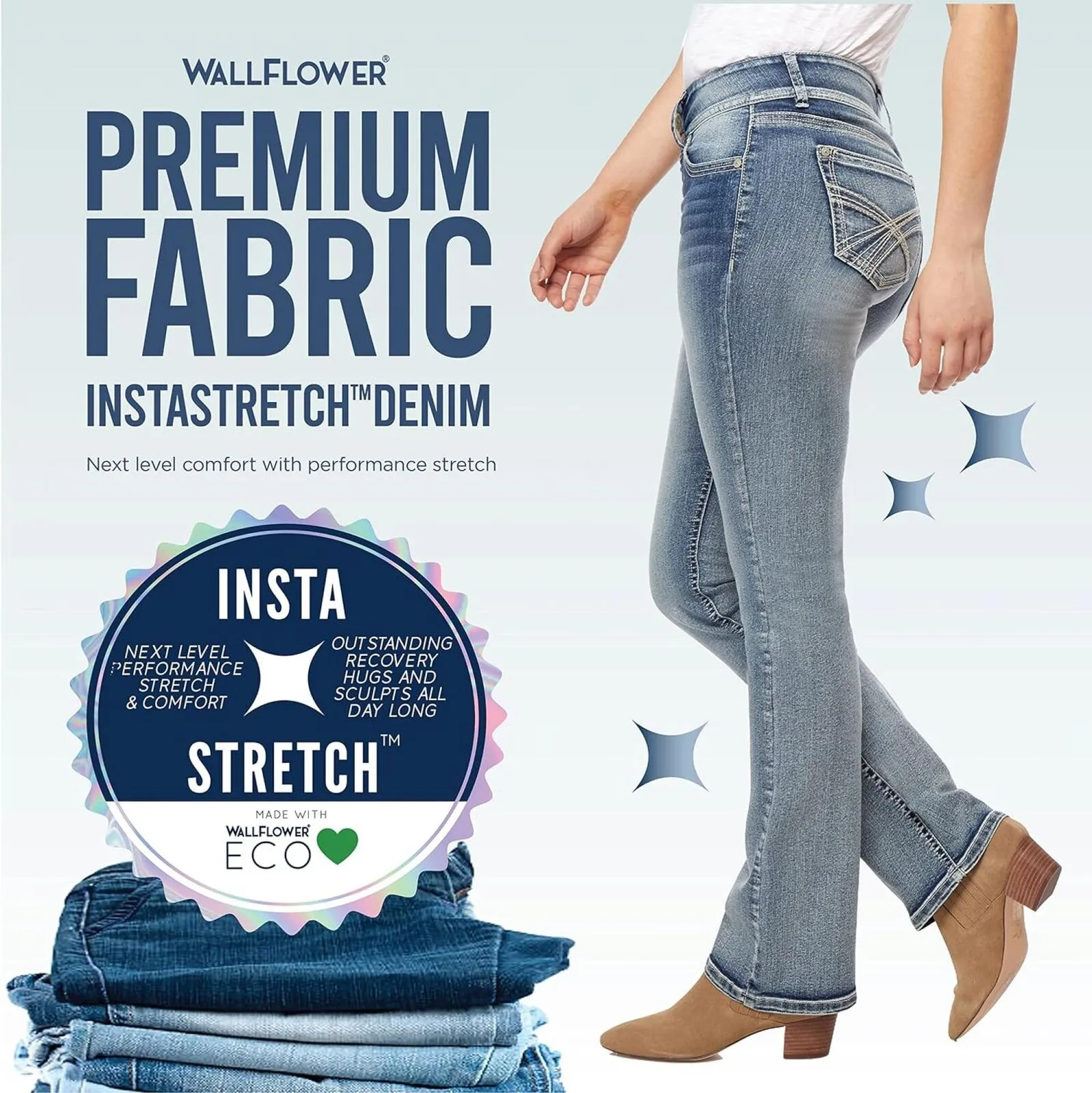 Wallflower Women's Luscious Curvy Bootcut Mid-Rise Insta Stretch Juniors Jeans