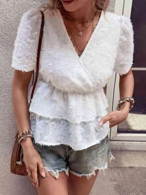 Wander In Style Short Sleeve Layered Peplum Top