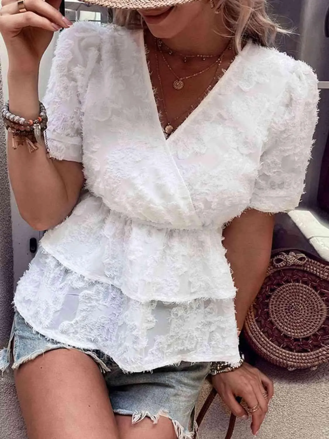 Wander In Style Short Sleeve Layered Peplum Top