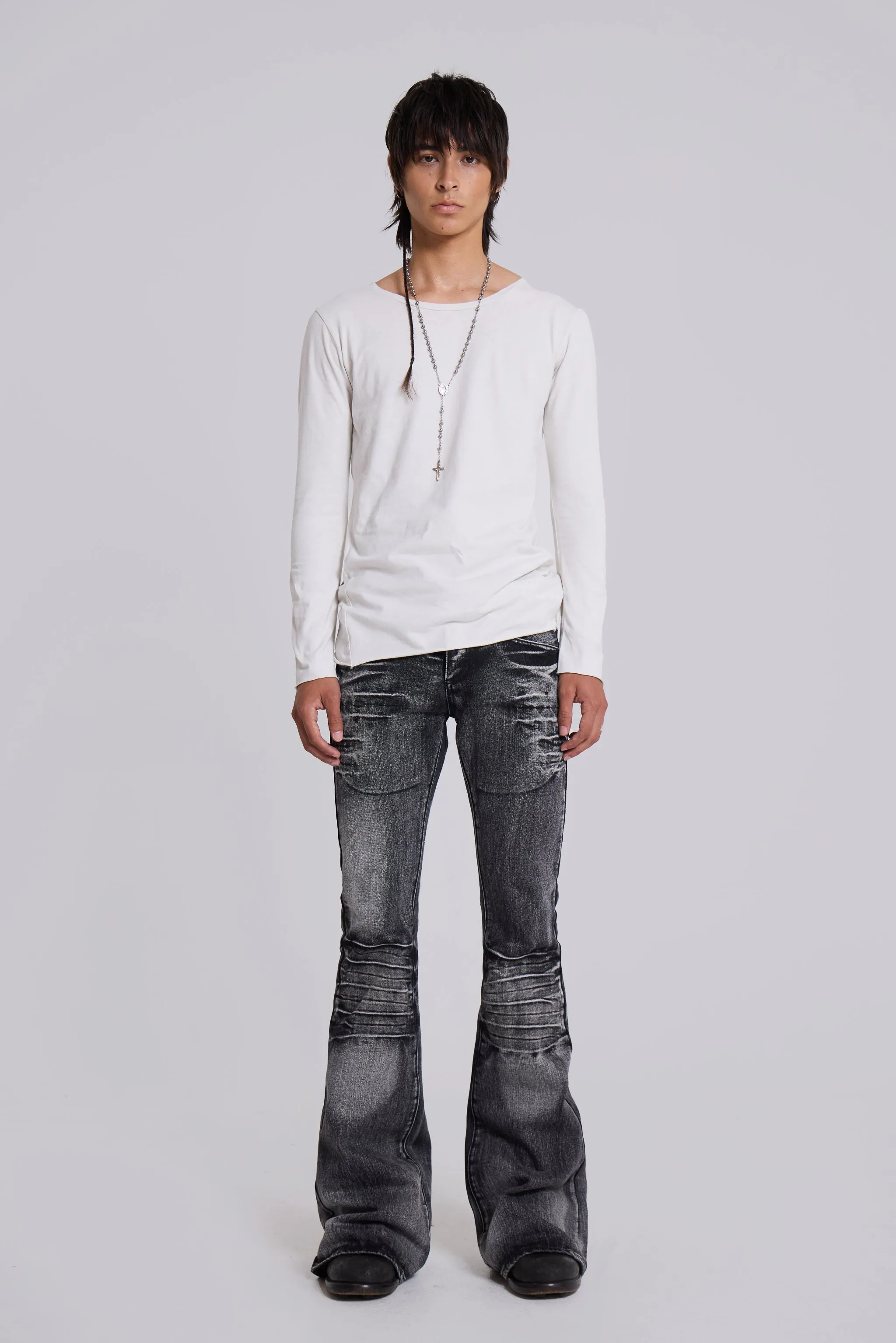 Washed Black Drift Flared Jeans