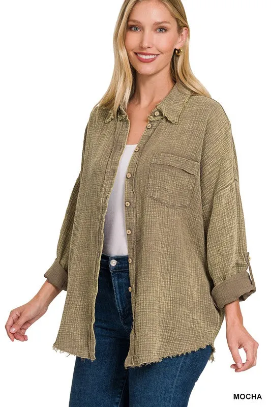 Washed Double Gauze Button Down Shirt