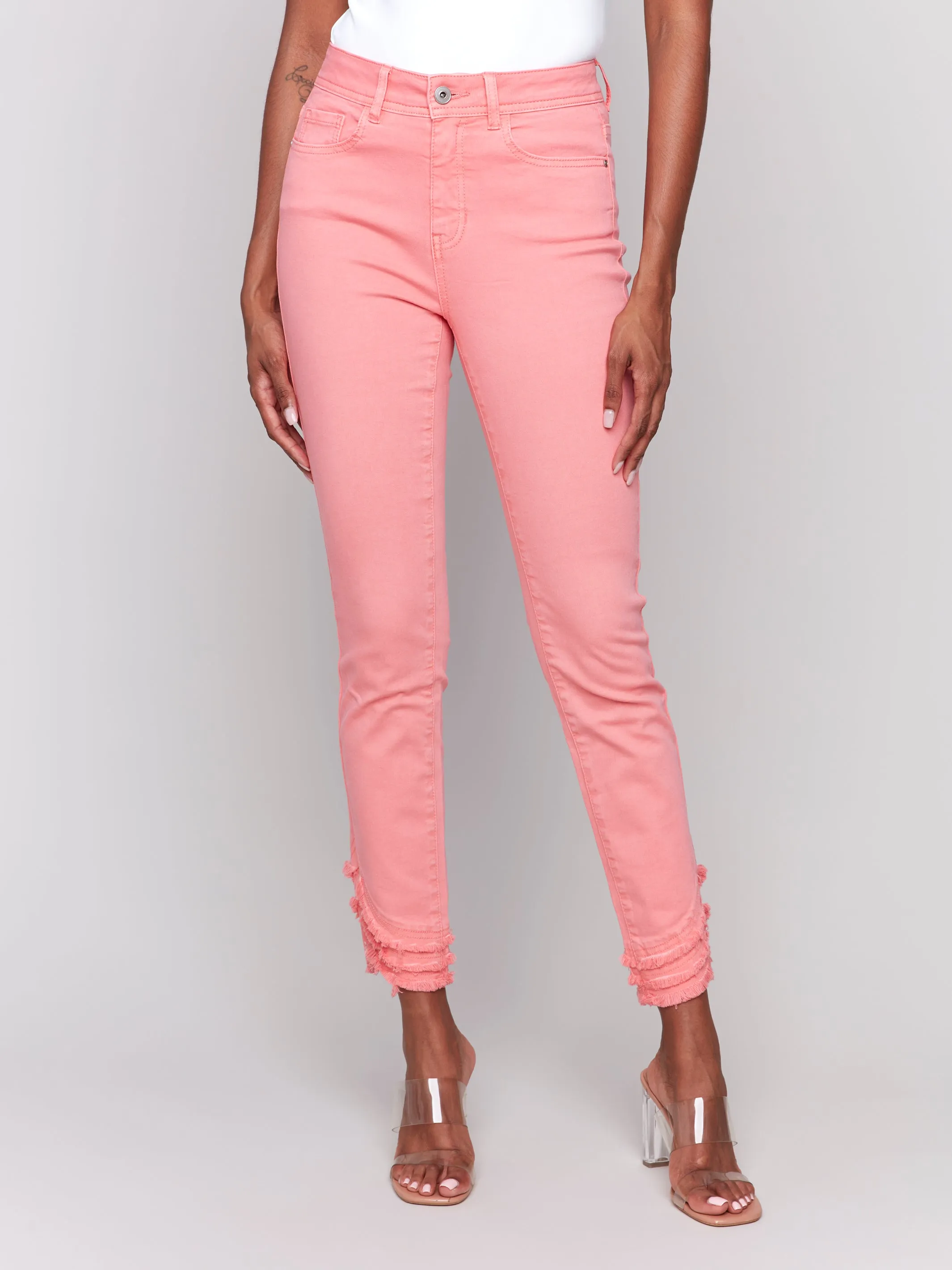 Watermelon Fringe Hem Skinny Jeans