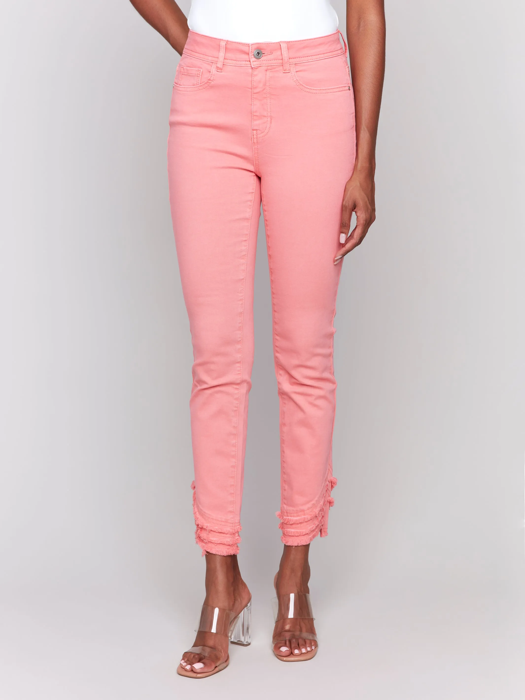 Watermelon Fringe Hem Skinny Jeans