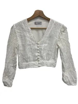White Broderie Pearl Button Down Top
