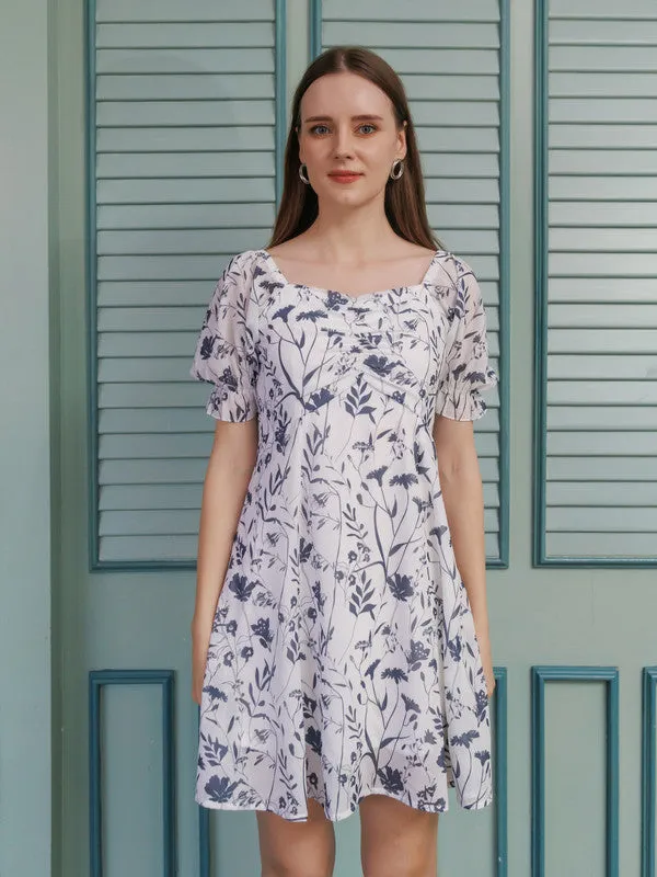 White Floral A Line Mini Dress