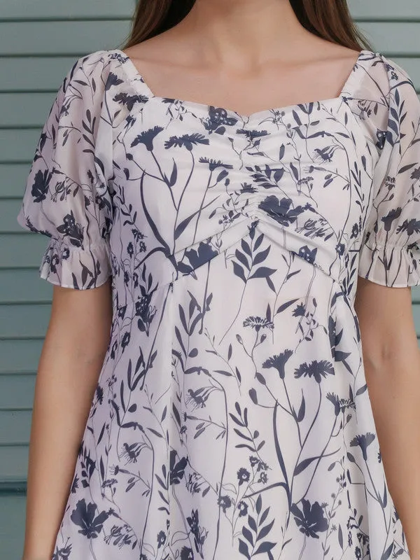 White Floral A Line Mini Dress