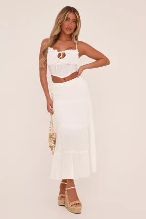 White Frill Detail Elasticated Waist Maxi Skirt - Zena