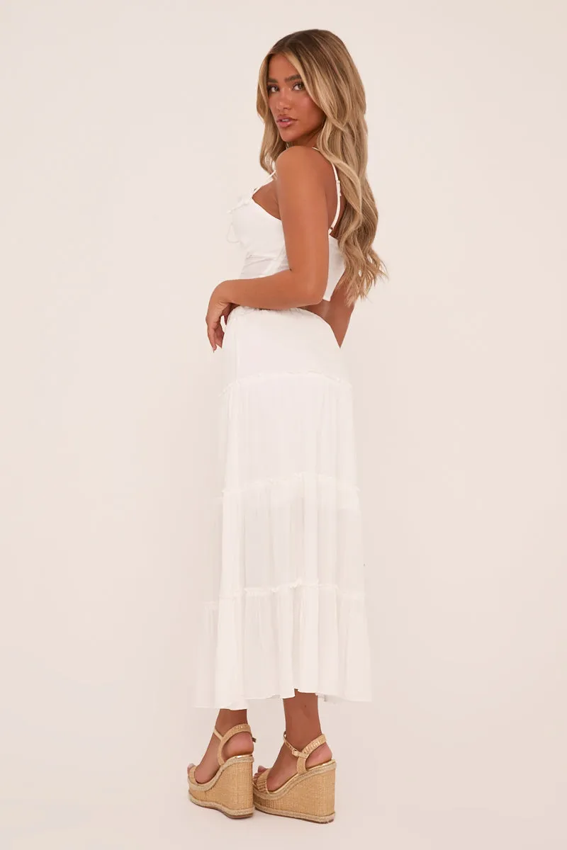 White Frill Detail Elasticated Waist Maxi Skirt - Zena