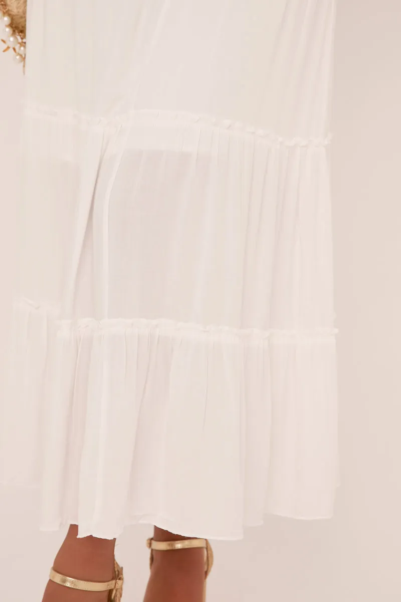 White Frill Detail Elasticated Waist Maxi Skirt - Zena