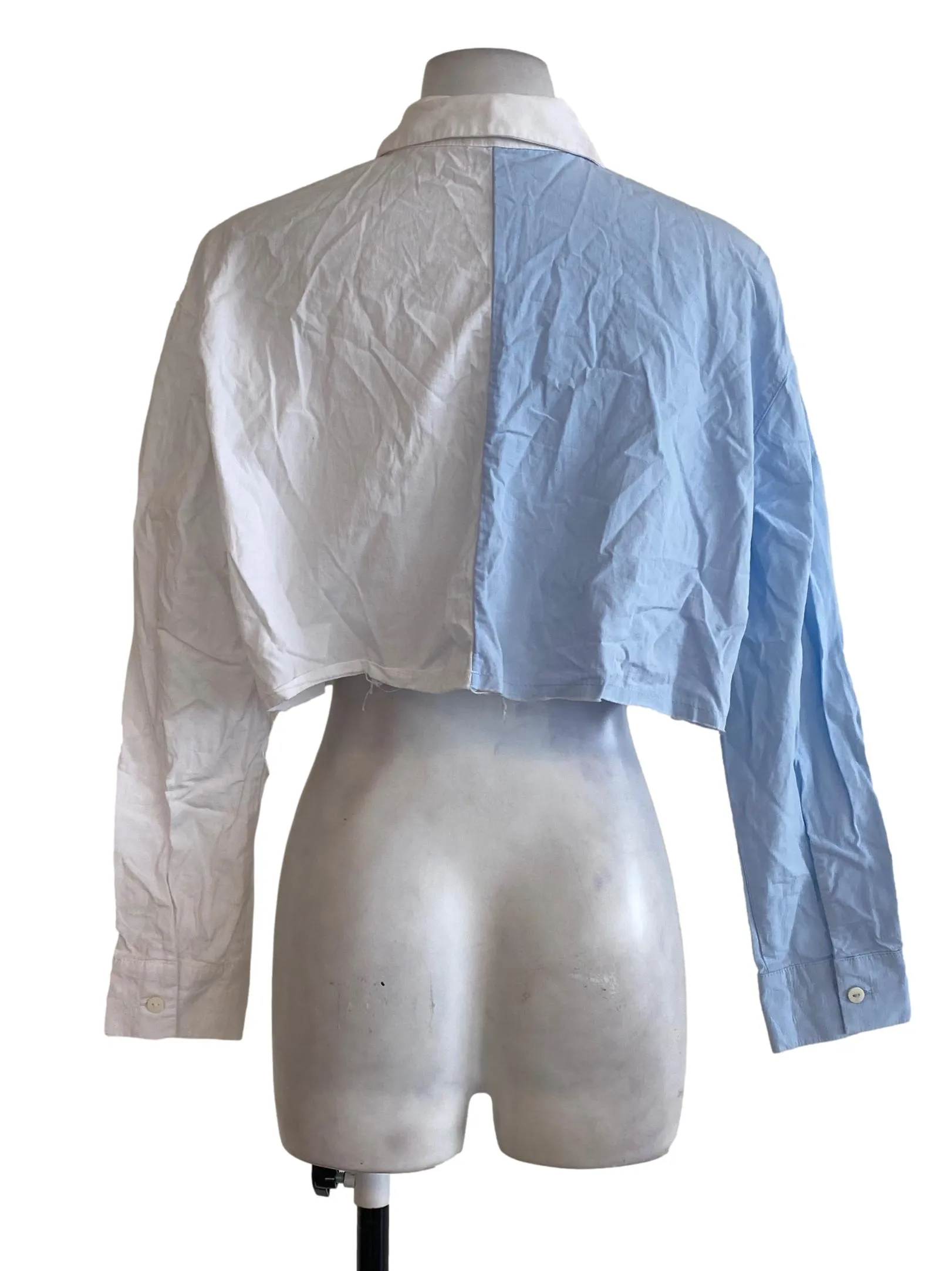 White Half Blue Blouse