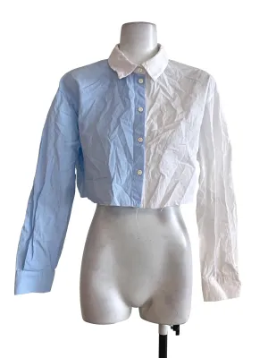 White Half Blue Blouse