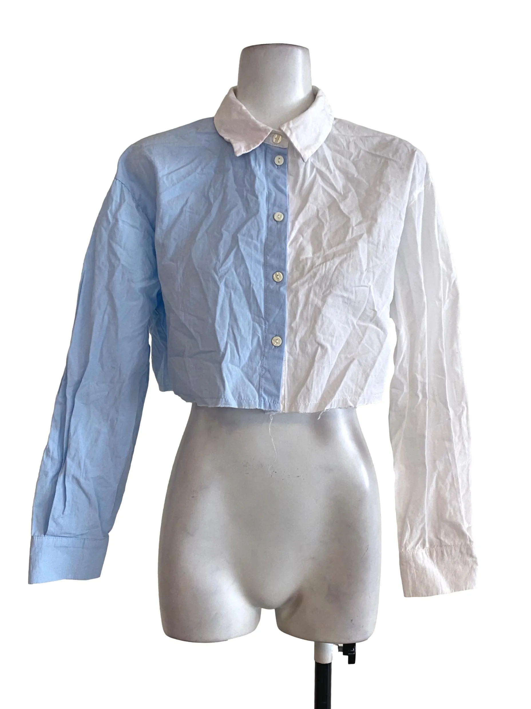 White Half Blue Blouse