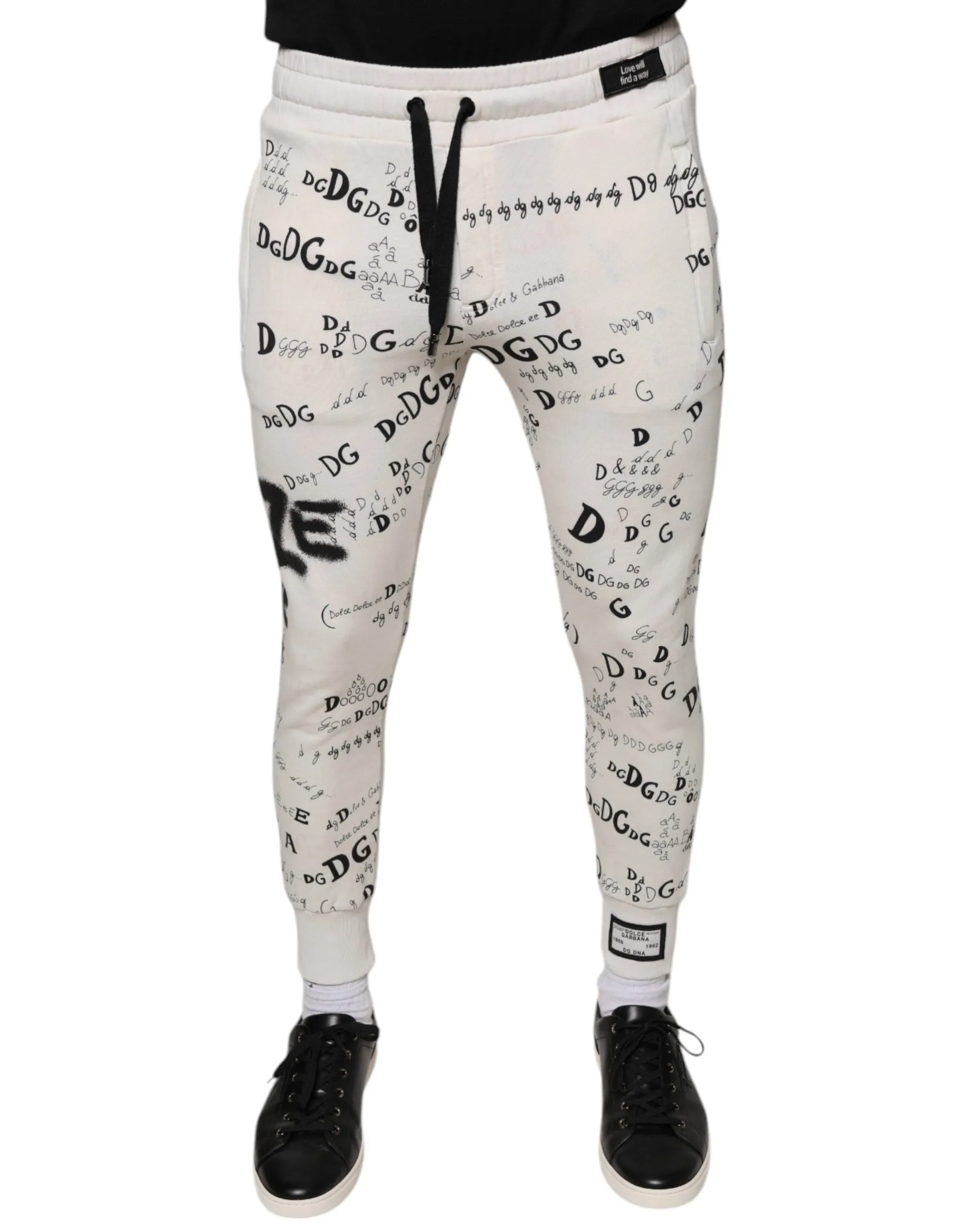 White Printed Cotton Jogger Sweatpants Pants