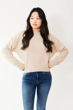 White   Warren Cashmere Blanket Stitch Crew
