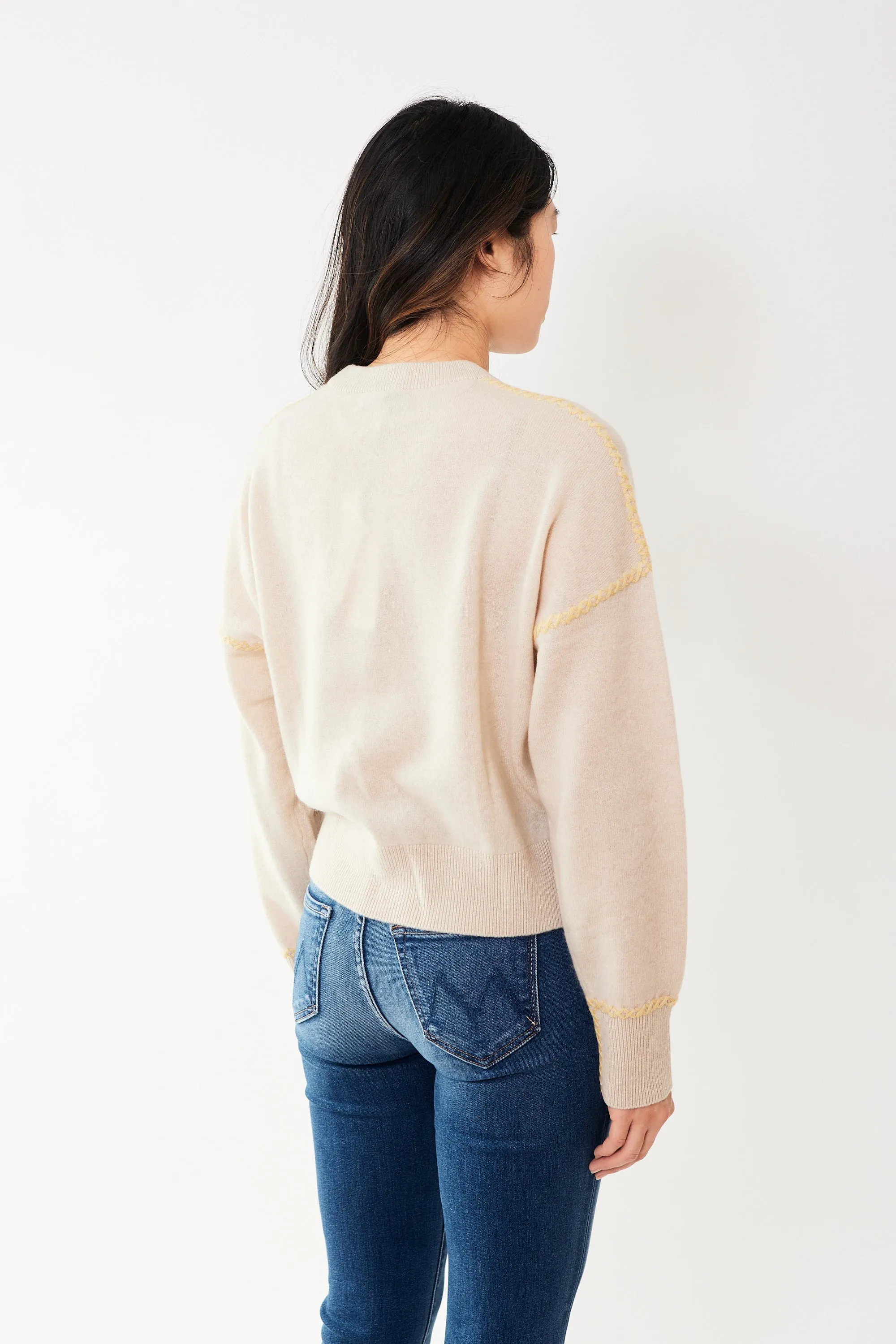 White   Warren Cashmere Blanket Stitch Crew
