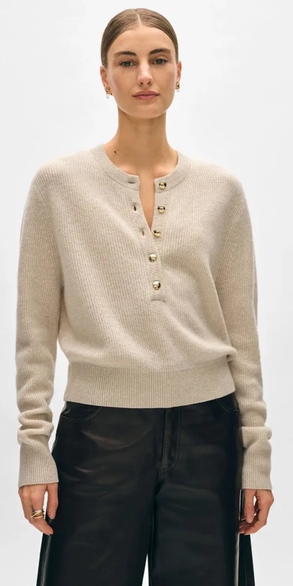 White   Warren Ribbed Gold Button Henley